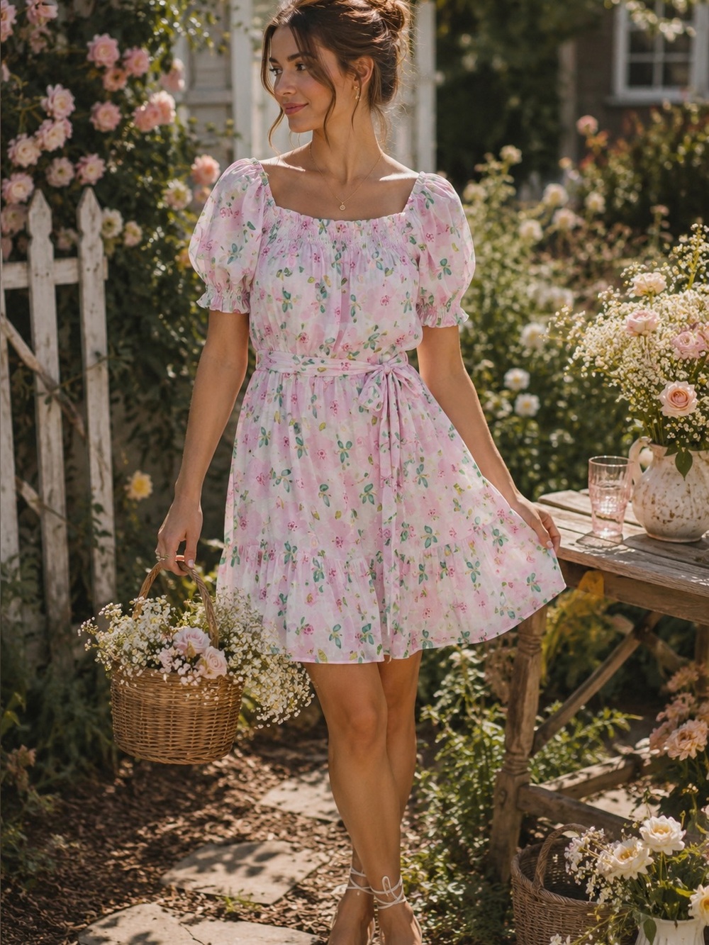Draper James RSVP Ivory Pink Floral Cottagecore Fairy Ruffle Dress Size XS